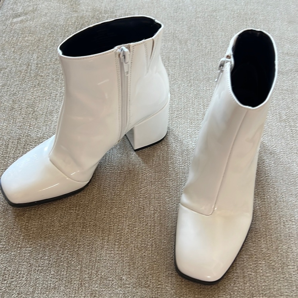 Women’s White patent leather ankle boots
